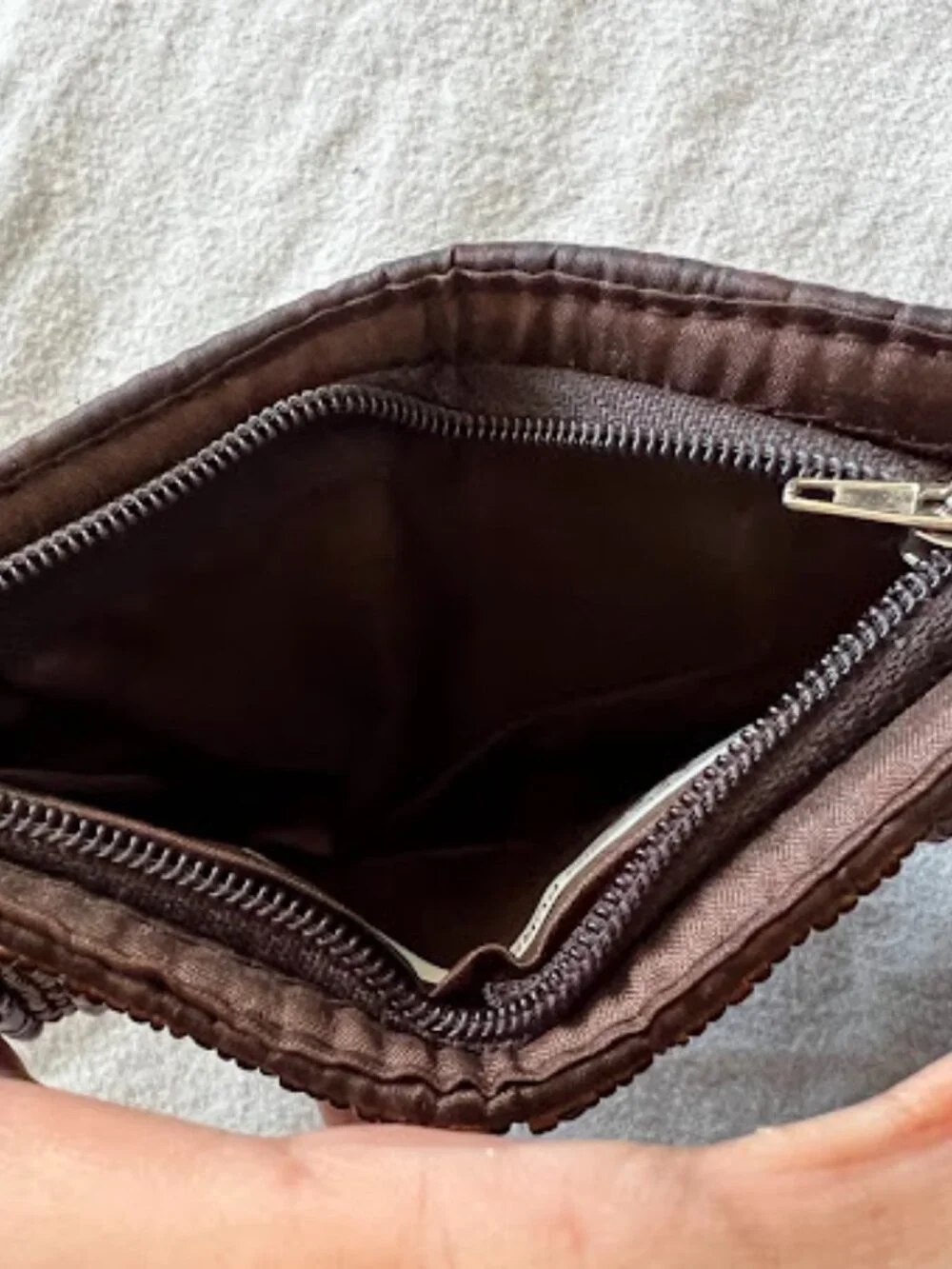 Vintage Style Brown Beaded Zipper Coin Pouch Purse Wallet 5.5x3 inches